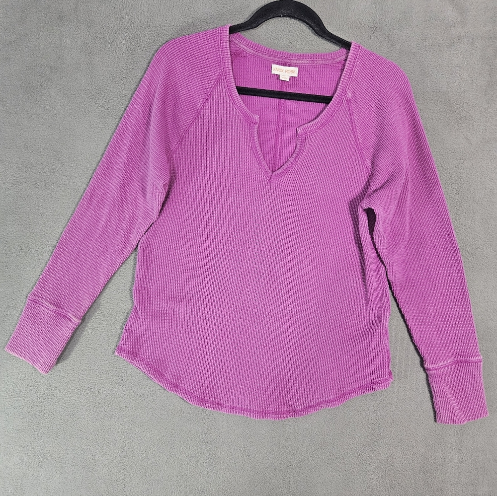 Knox Rose Women Plus XXL Vneck Shirt Purple Waffle Knit Long Sleeve Boho Thermal